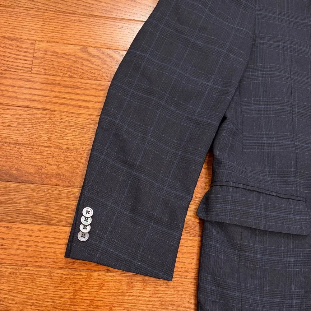 Peter Millar Sport Coat Mens 40R Wool Navy Blue Plaid Blazer Jacket 3 Button